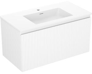 Mexen Rivel, mobilier de baie 90 cm cu lavoar Otis, 1 sertar, canelat, alb mat, 91A20-09047-1-BF01-W18M01
