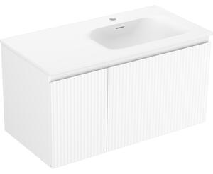 Mexen Rivel, mobilier baie 90 cm cu lavoar dreapta Vela, 1S, 1D, cu caneluri, alb mat, 91A23-09047-3-BBFF01-W23P01