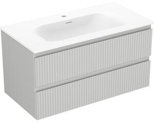 Mexen Rivel, mobilier baie 90 cm cu lavoar Vela, 2 sertare, canelat, gri mat/alb, 91A20-09047-2-BFF62-W23M01