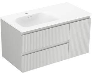 Mexen Rivel, mobilier baie 90 cm cu lavoar Vela pe partea stângă, 2S, 1D, canelat, gri mat/alb mat - 91A23-09047-3-BBFFF62-W23L01