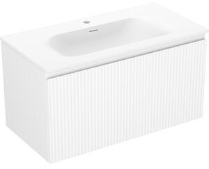 Mexen Rivel, mobilier baie 90 cm cu lavoar Vela, 1 sertar, canelat, alb mat, 91A20-09047-1-BF01-W23M01