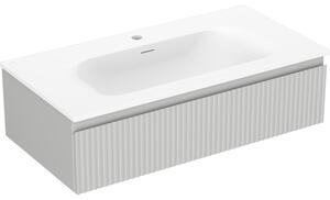 Mexen Rivel, mobilier baie 90 cm cu lavoar Vela, 1 sertar, canelat, gri mat/alb mat, 91A20-09023-1-BF62-W23M01