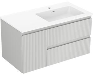 Mexen Rivel, mobilier baie 90 cm cu lavoar Otis dreapta, 2S, 1D, canelat, gri mat/alb mat - 91A23-09047-3-BBFFF62-W18P01
