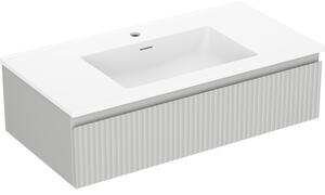 Mexen Rivel, mobilier de baie 90 cm cu lavoar Otis, 1 sertar, canelat, gri mat/alb, 91A20-09023-1-BF62-W18M01