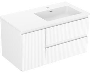 Mexen Rivel, mobilier baie 90 cm cu lavoar Otis dreapta, 2S, 1D, canelat, alb mat, 91A23-09047-3-BBFFF01-W18P01