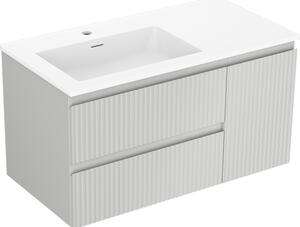 Mexen Rivel, mobilier baie 90 cm cu lavoar Otis stânga, 2S, 1D, canelat, gri mat/alb mat - 91A23-09047-3-BBFFF62-W18L01