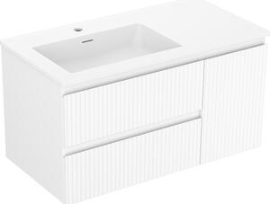 Mexen Rivel, mobilier baie 90 cm cu lavoar stânga Otis, 2S, 1D, canelat, alb mat, 91A23-09047-3-BBFFF01-W18L01