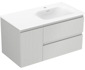 Mexen Rivel, mobilier baie 90 cm cu lavoar dreapta Vela, 2S, 1D, canelat, gri mat/alb mat - 91A23-09047-3-BBFFF62-W23P01