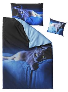 Lenjerie de pat albastra 3D CAT + fata de perna 40 x 40 cm gratuit Dimensiune lenjerie de pat: 70 x 90 cm | 140 x 200 cm
