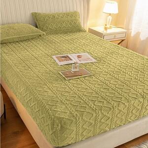 Husa de pat, 2 persoane, cocolino, Tricotaj, 3 piese, cu elastic, 180x200cm, verde deschis, HPC514