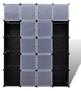 Dulap modular 14 compartimente alb și negru 37 x 146 x 180,5 cm
