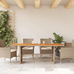 Masă de grădină, blat din lemn acacia, 190x80x74 cm, poliratan