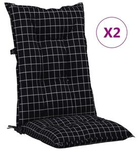Perne scaun spătar înalt negru carouri 2 buc 120x50x7 cm textil