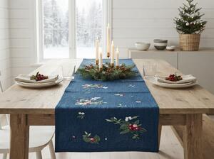 Fata de masa decorativa de Craciun WINTER BERRIES 40x150 cm, albastru inchis