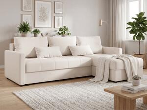 Coltar extensibil de colt VENORIA, crem, reversibil, 220x143 cm + 2 perne GRATUIT