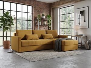 Coltar extensibil de colt VENORIA, mustar, reversibil, 220x143 cm + 2 perne GRATUIT