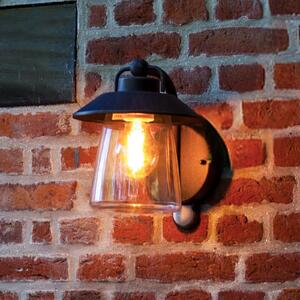 LUTEC Lampă de perete cu senzor CATE, negru, 22 cm, IP44, E27, reglabil, Negru, Aluminiu, Antichitate, Perete rotund