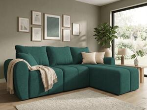 Coltar extensibil de colt SEVIO, verde sticla, reversibil, 246x145 cm + 2 perne GRATUIT