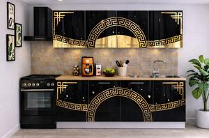 Bucatarie Verona 200 cm Negru Lucios Ornament Gold