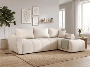 Coltar extensibil de colt SEVIO, crem, reversibil, 246x145 cm + 2 perne GRATUIT