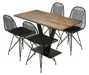 Set masa si scaune Sun, 100% lemn de pin si metal, nuc, 5 piese