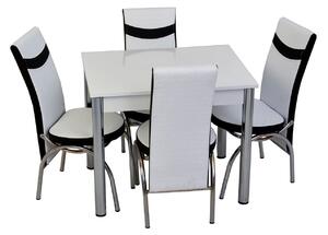 Set masă fixă Bronze Deco Albă 66*90 cu 4 scaune alb negru