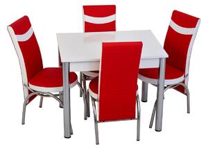Set masă fixă Bronze Deco Albă 66*90 cu 4 scaune roșu alb