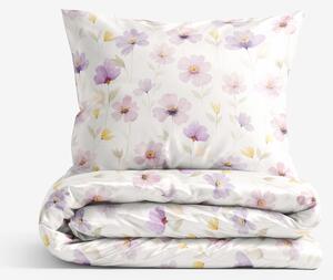 Goldea lenjerie de pat din bumbac satinat - flori violete 140 x 200 și 50 x 70 cm