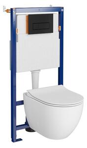 Set vas wc suspendat Zen CleanOn cu capac soft close, rezervor incastrat si clapeta negru mat