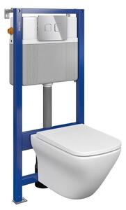 Set vas wc suspendat Larga Square CleanOn cu capac soft close, rezervor incastrat si clapeta pneumatica crom lucios