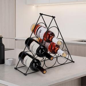 Suport metalic pentru sticle de vin, design piramidal, 6 sticle, 39x18x34 cm
