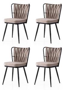 Set 4 scaune KUSAKLI 222 V4, stofă catifelata/metal, bej/negru, 43×43×82 cm