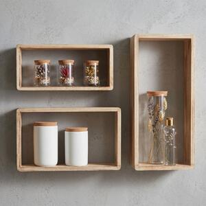 Set 3 rafturi decorative pentru perete din lemn natur, 23/26/28,5 x 12 cm