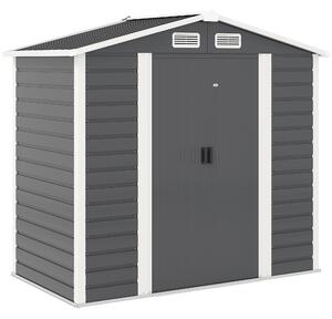 Outsunny Magazie de Grădină din Tablă de Oțel cu 4 Orificii de Ventilație și 2 Uși Glisante, 213x120x194 cm, Gri Închis | Aosom Romania