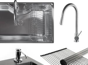 Set chiuvetă de bucătărie Nashville cu baterie, dozator săpun, coș inox și grătar rulabil