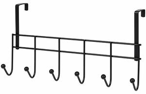 Cuier metalic Pufo pentru usa cu 6 carlige, 46 cm, negru- suport haine si accesorii fara gaurire