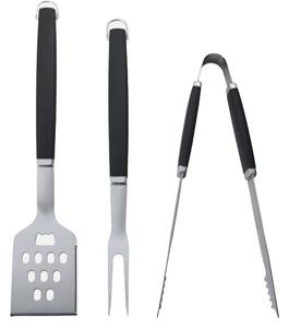 Set 3 ustensile pentru gratar Pufo din otel inoxidabil– cleste, spatula si furculita BBQ