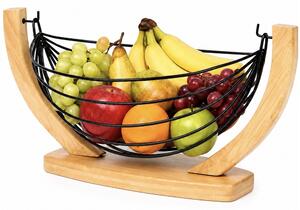 Cos pentru fructe Pufo din bambus, suport decorativ metalic pentru fructe si legume, 32 cm- design elegant