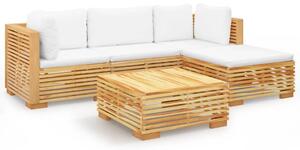 Set mobilier grădină cu perne, 5 piese, lemn masiv de tec