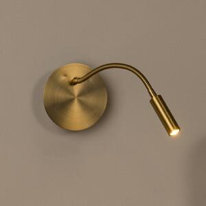 Lucide Spot de perete cu baterii LED Jolijn, auriu mat, braț flexibil, Ø 11 cm, magnet, Auriu / Alamă, dormitor, Metal