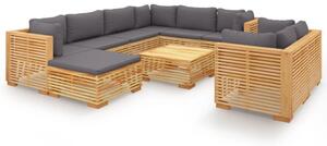 Set mobilier grădină cu perne, 10 piese, lemn masiv de tec