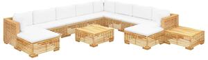 Set mobilier grădină cu perne, 12 piese, lemn masiv de tec
