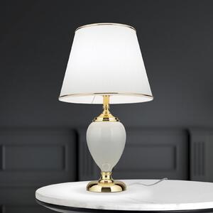 ORION Lampă de masă Ovum, alb/culoare aurie, înălțime 48 cm, ceramică/chintz, Alb, Camera de zi / sufragerie, Țesătură / Textil