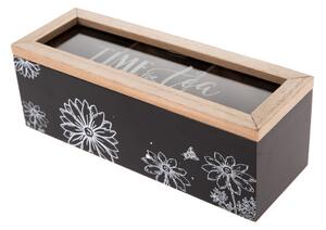 Cutie din lemn Meadow flowers, pentru pliculețe deceai, negru, 23 x 8 x 8 cm
