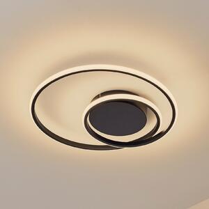 Lindby plafonieră LED Kyron, negru, aluminiu, dimabil, Ø45cm, reglabil, Negru, Camera de zi / sufragerie, Aluminiu, Modern