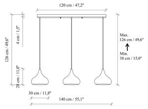 Lustră suspendată pe cablu MUBA 3xE27/40W/230V, finisaj cupru