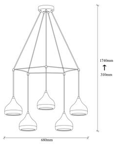 Candelabru pe cablu YILDO 5xE27/40W/230V negru/cupru