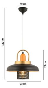 Lustră suspendată MONZA 1xE27/40W/230V, diam. 32 cm, negru/auriu
