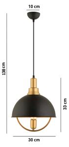 Lustră suspendată pe cablu MONZA 1xE27/40W/230V diam. 30 cm negru/auriu