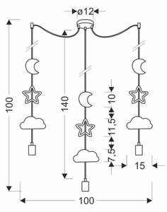 Lustră pentru copii cu cablu TRIO 3xE27/20W/230V gri/galben/alb